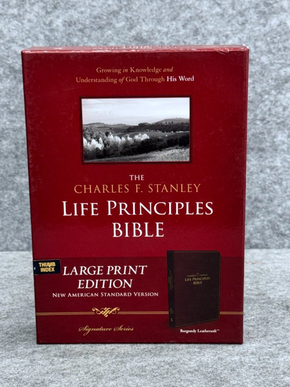 NASB Charles F. Stanley Life Principles Bible Large Print Burgundy Leathersoft